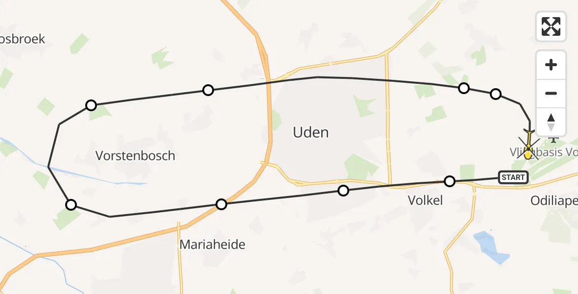 Routekaart van de vlucht: Lifeliner 3 naar Vliegbasis Volkel, Rondweg Volkel