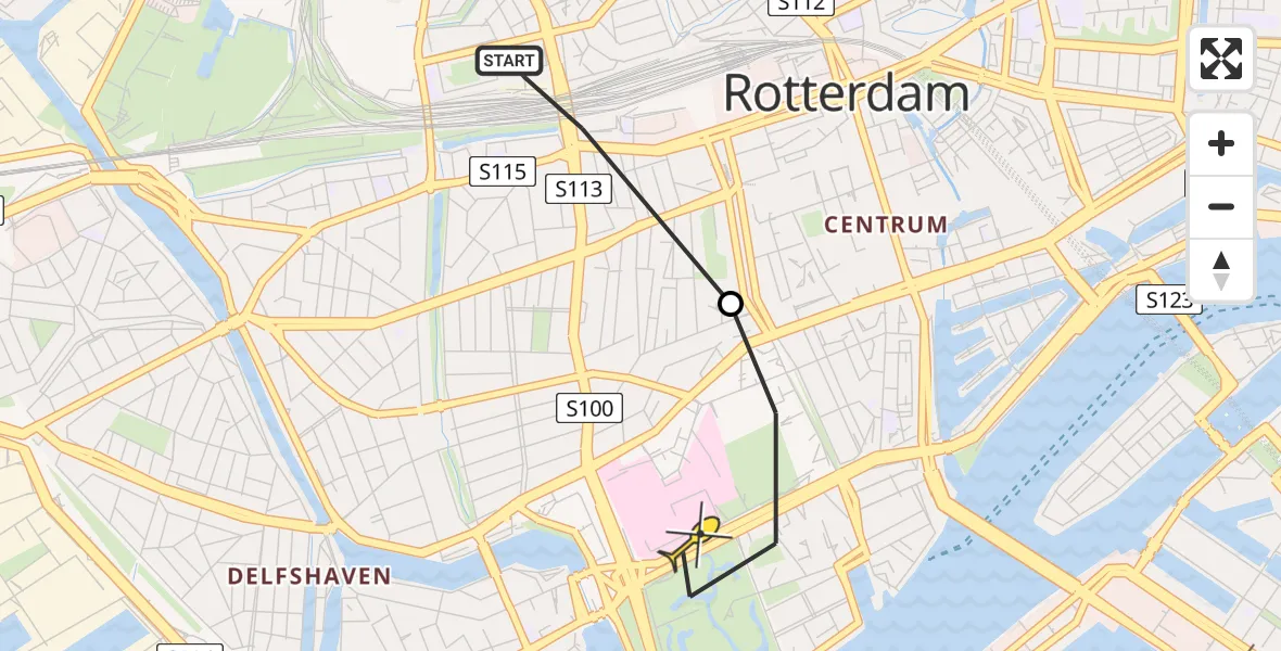 Routekaart van de vlucht: Lifeliner 2 naar Erasmus MC, Nieuwe Binnenweg