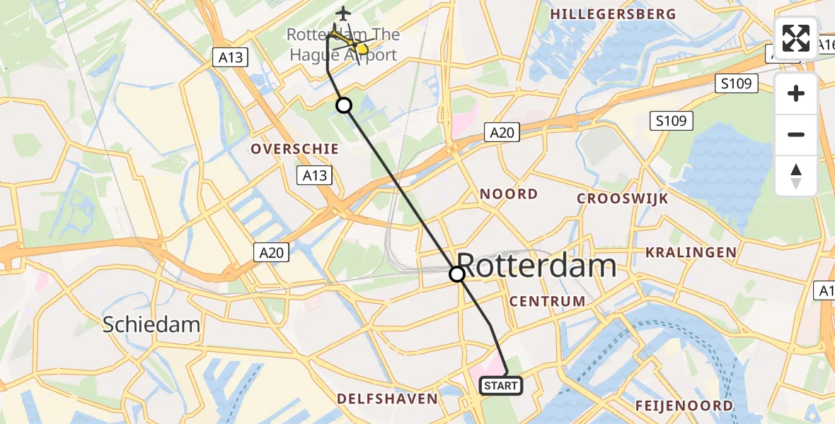 Routekaart van de vlucht: Lifeliner 2 naar Rotterdam The Hague Airport, Westzeedijk