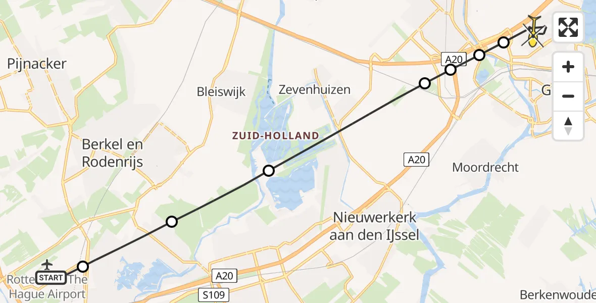 Routekaart van de vlucht: Lifeliner 2 naar Gouda, Brandenburgbaan