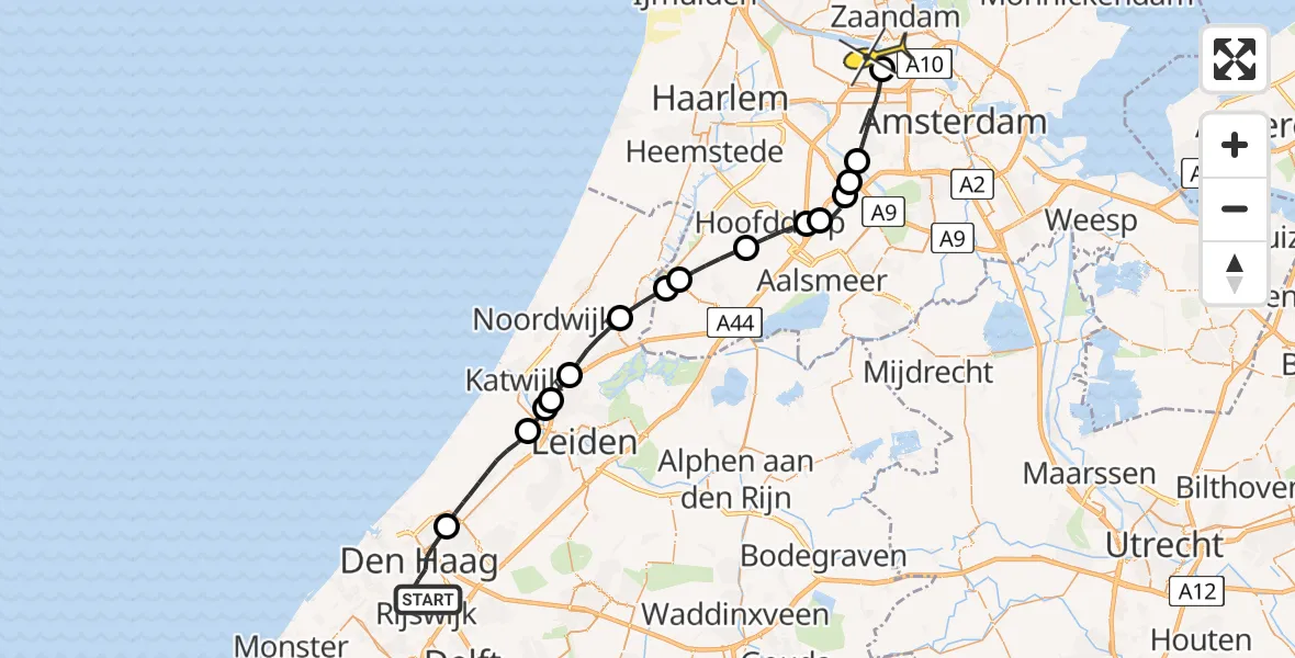Routekaart van de vlucht: Lifeliner 1 naar Amsterdam Heliport, Coornhertstraat