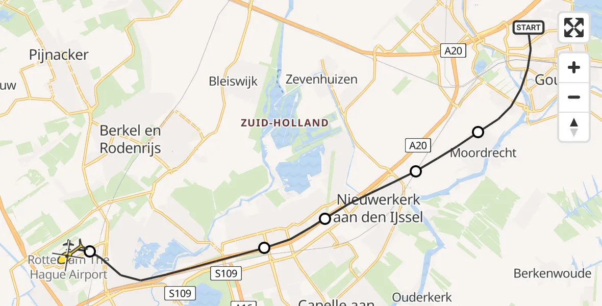 Routekaart van de vlucht: Lifeliner 2 naar Rotterdam The Hague Airport, H.J. Nederhorststraat
