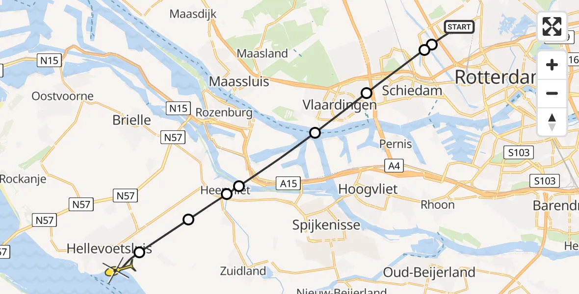 Routekaart van de vlucht: Lifeliner 2 naar Hellevoetsluis, Verlaatstraat