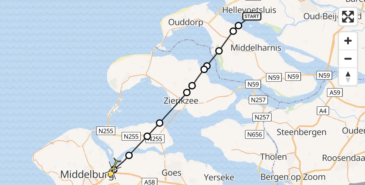 Routekaart van de vlucht: Lifeliner 2 naar Arnemuiden, Westkade