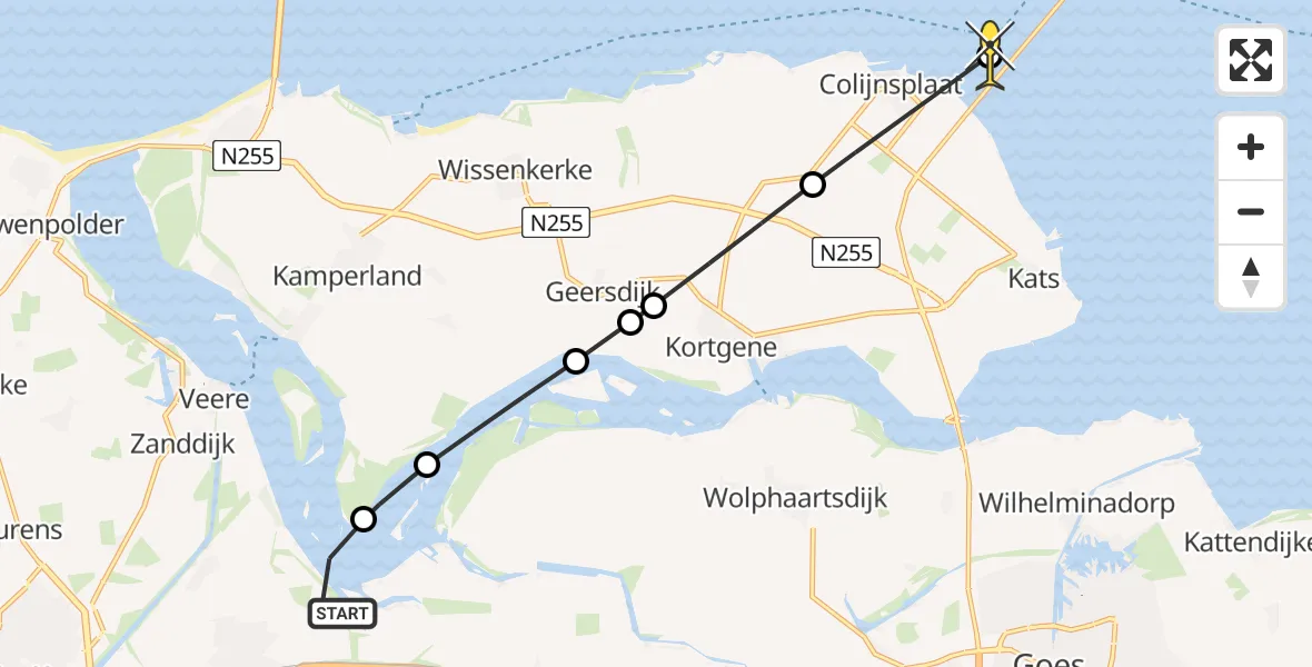 Routekaart van de vlucht: Lifeliner 2 naar Zierikzee, Schelpenpad
