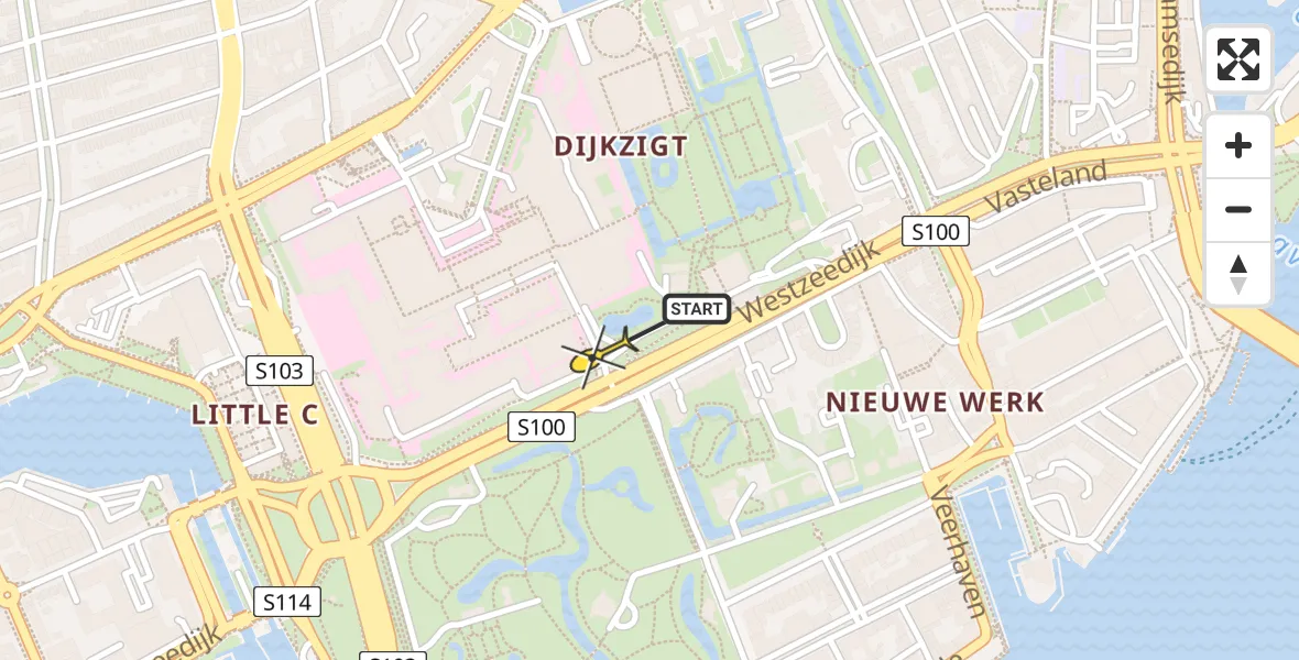 Routekaart van de vlucht: Lifeliner 2 naar Erasmus MC, Westzeedijk