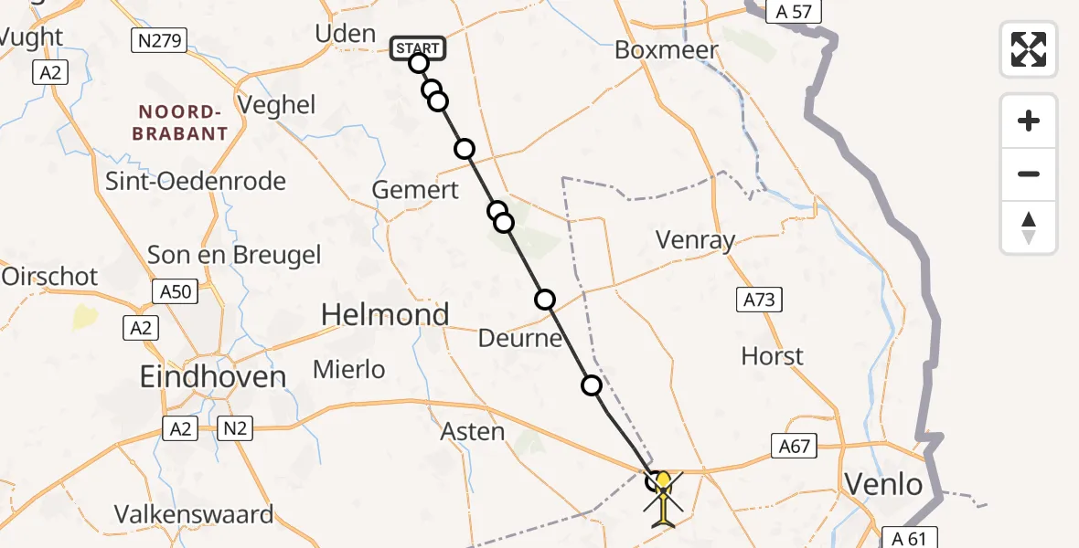 Routekaart van de vlucht: Lifeliner 3 naar Grashoek, Vogelstraat