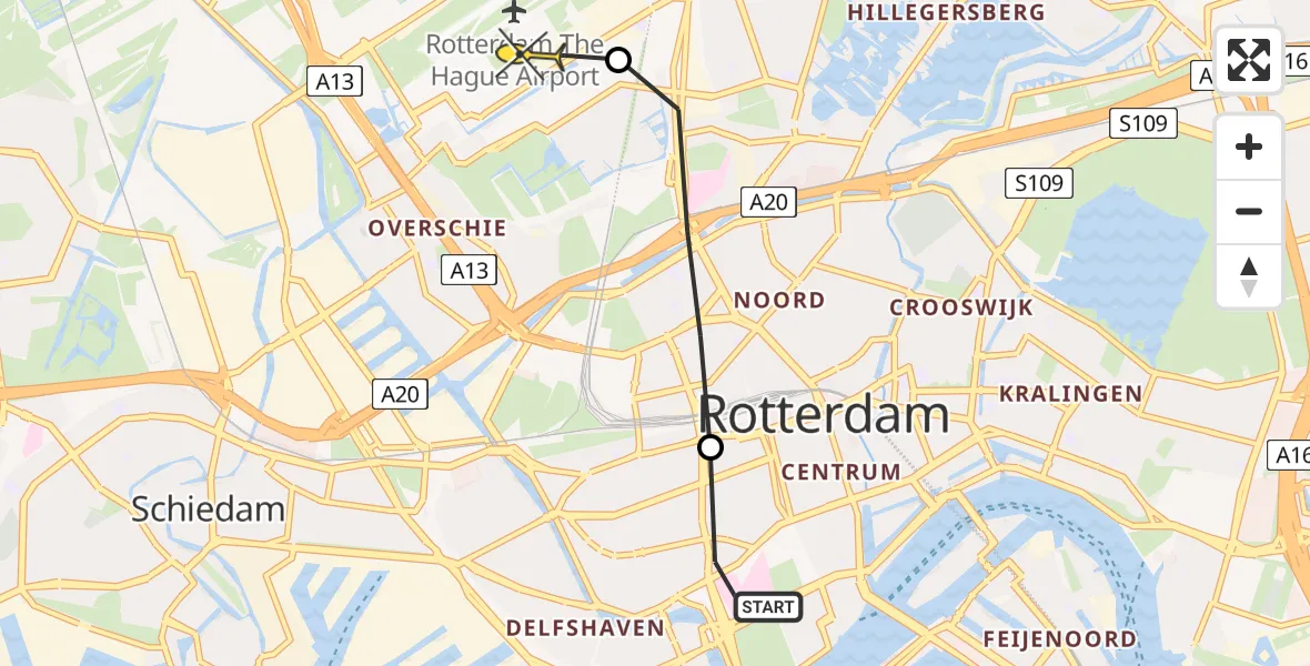 Routekaart van de vlucht: Lifeliner 2 naar Rotterdam The Hague Airport, Westzeedijk