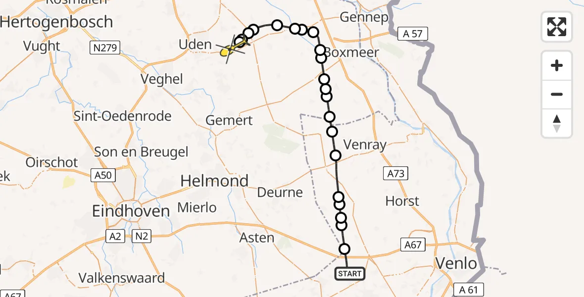 Routekaart van de vlucht: Lifeliner 3 naar Vliegbasis Volkel, Helenaveenseweg