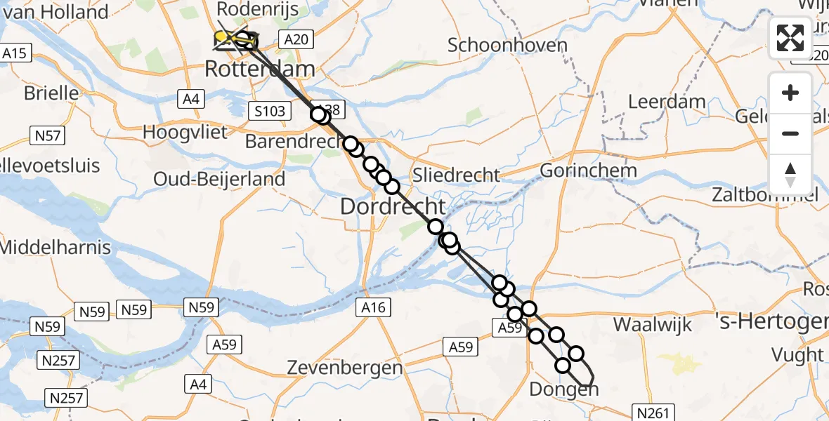 Routekaart van de vlucht: Lifeliner 2 naar Rotterdam The Hague Airport, Woensdrechtstraat