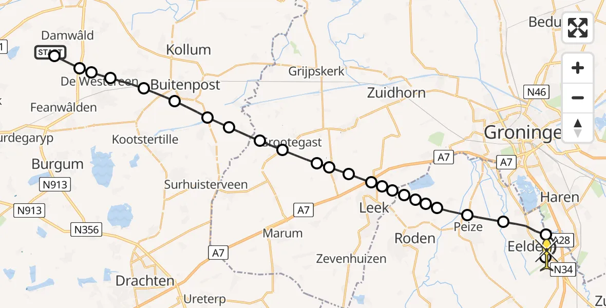 Routekaart van de vlucht: Lifeliner 4 naar Groningen Airport Eelde, Meekmastrjitte