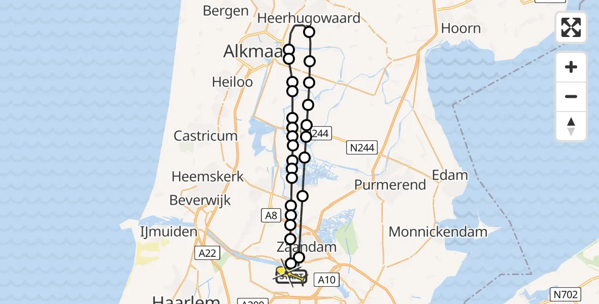 Routekaart van de vlucht: Lifeliner 1 naar Amsterdam Heliport, Hemweg