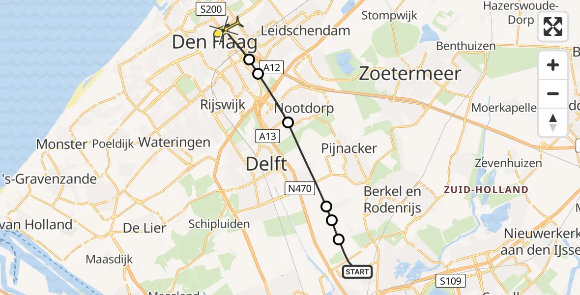 Routekaart van de vlucht: Lifeliner 2 naar Den Haag, Hofweg