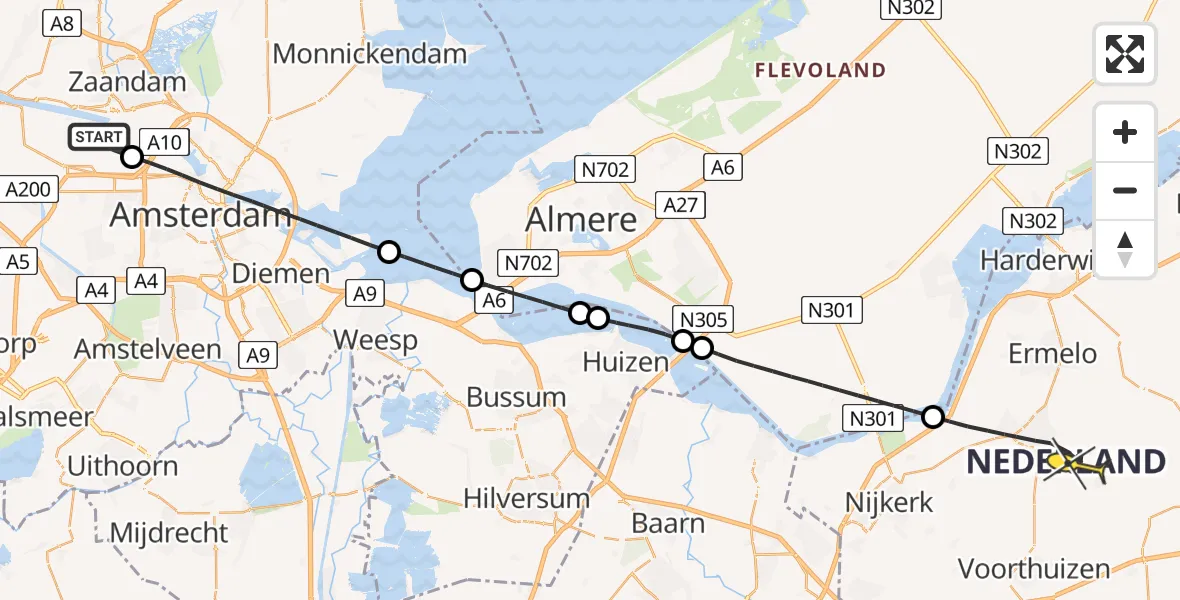 Routekaart van de vlucht: Lifeliner 1 naar Putten, Westhaven