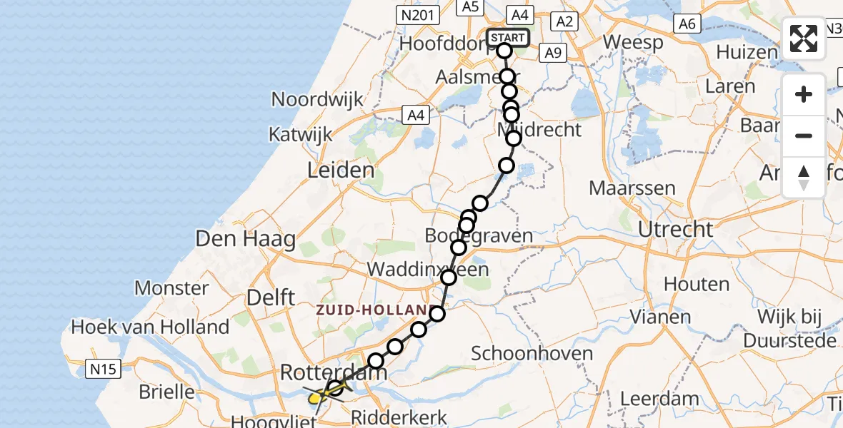 Routekaart van de vlucht: Politieheli naar Erasmus MC, Van Weerden-Poelmanweg