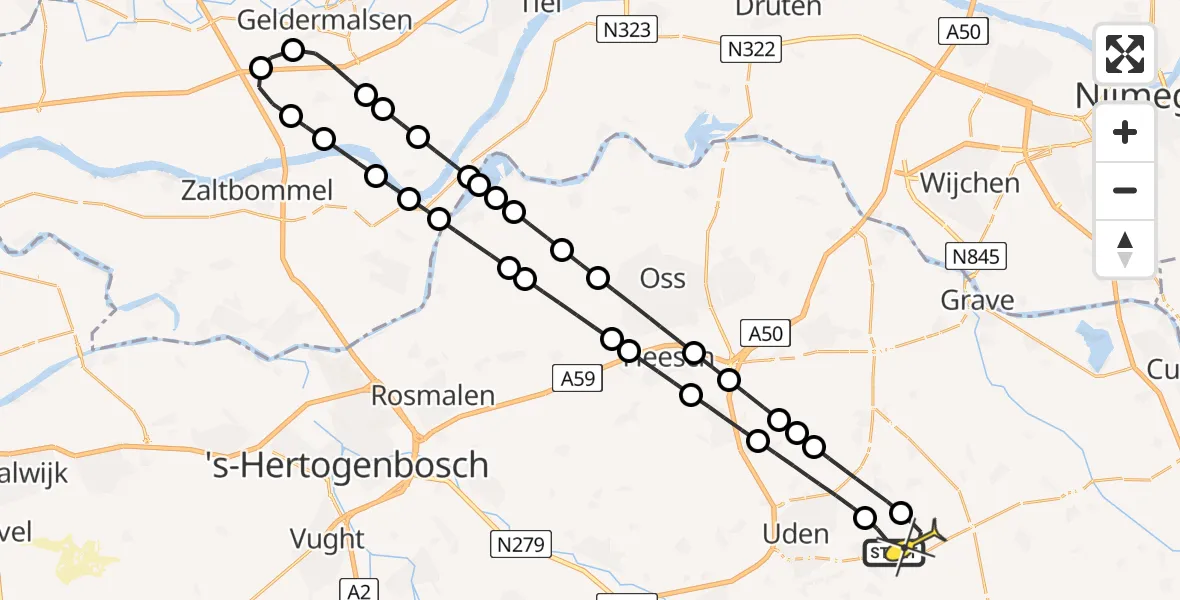 Routekaart van de vlucht: Lifeliner 3 naar Vliegbasis Volkel, Jagersveld