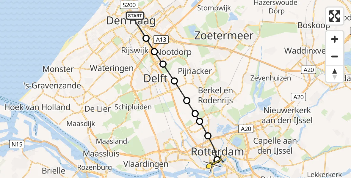 Routekaart van de vlucht: Lifeliner 2 naar Erasmus MC, Nieuwe Haven