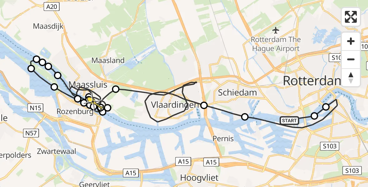 Routekaart van de vlucht: Politieheli naar Maassluis, Erasmusbrug