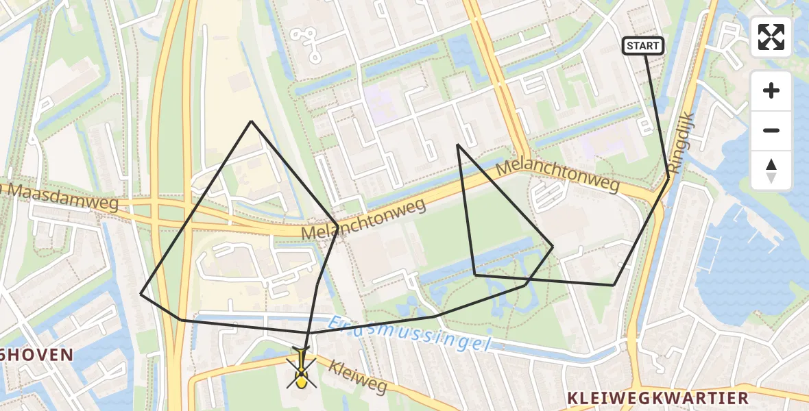 Routekaart van de vlucht: Politiehelikopter naar Rotterdam, Kleiweg