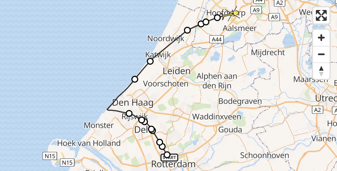 Routekaart van de vlucht: Politiehelikopter naar Hoofddorp, Malpensabaan