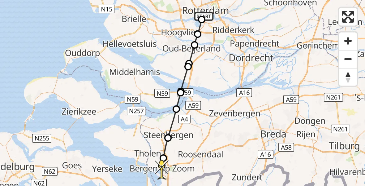 Routekaart van de vlucht: Lifeliner 2 naar Bergen op Zoom, Sint-Janshaven