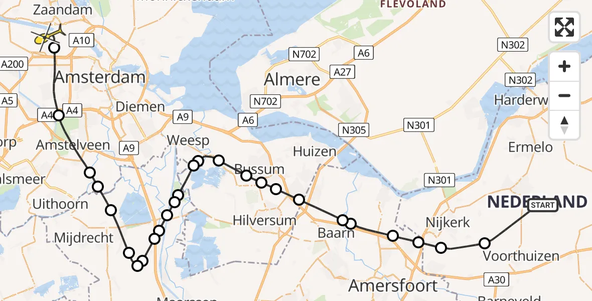 Routekaart van de vlucht: Lifeliner 1 naar Amsterdam Heliport, Kolthoornseweg