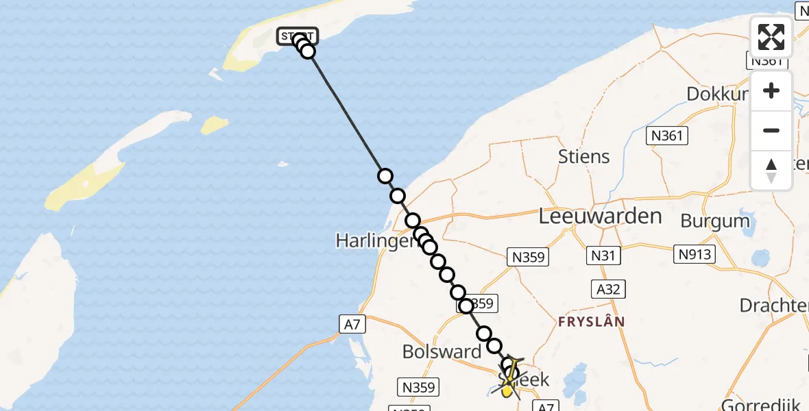 Routekaart van de vlucht: Ambulancehelikopter naar Sneek, Kallandspad