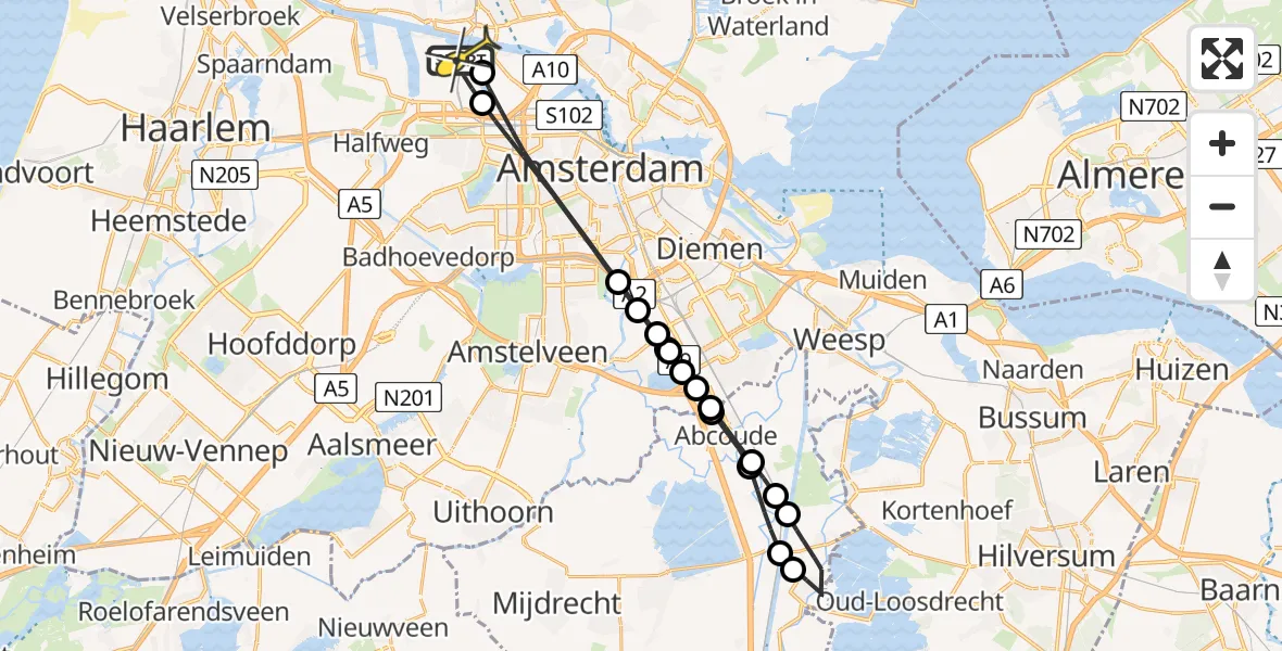Routekaart van de vlucht: Lifeliner 1 naar Amsterdam Heliport, Corsicaweg