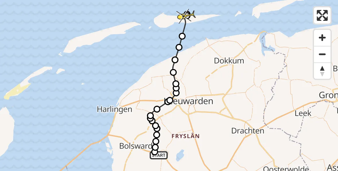 Routekaart van de vlucht: Ambulancehelikopter naar Nes, Zeilmakersstraat