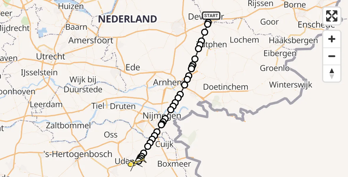 Routekaart van de vlucht: Lifeliner 3 naar Vliegbasis Volkel, Antwerpenweg