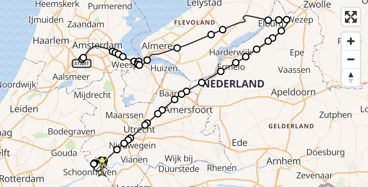 Routekaart van de vlucht: Politieheli naar Lopik, Loevesteinse Randweg