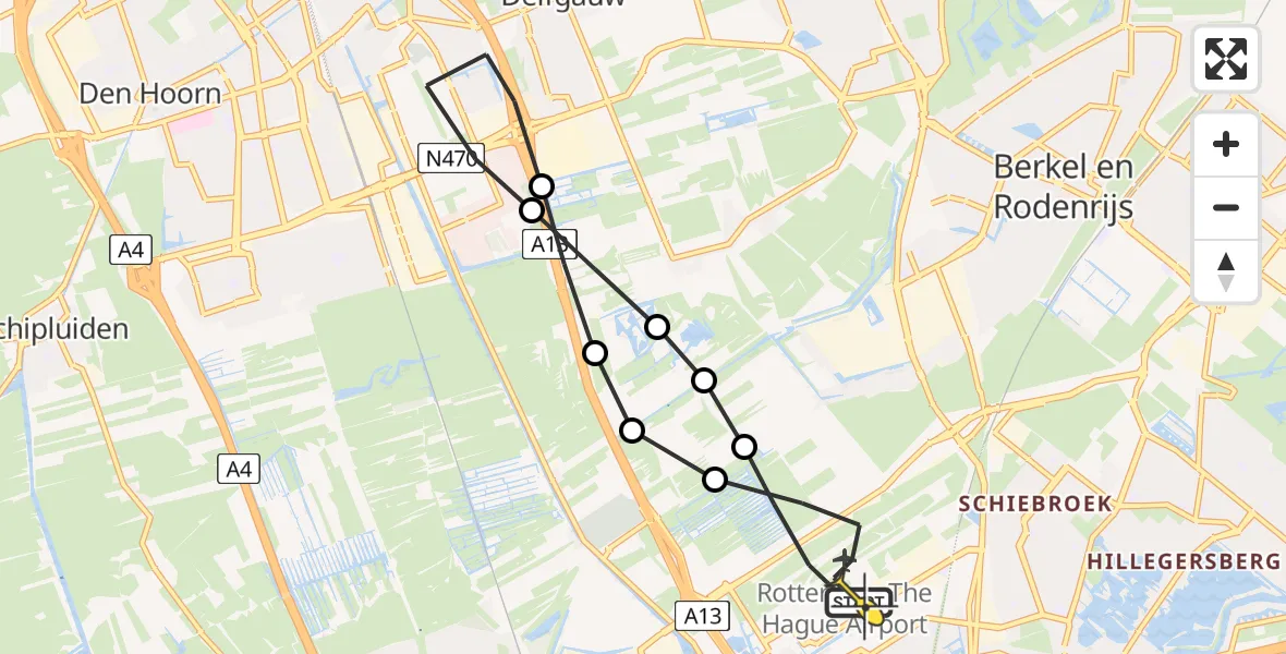 Routekaart van de vlucht: Lifeliner 2 naar Rotterdam The Hague Airport, Schieveense polder