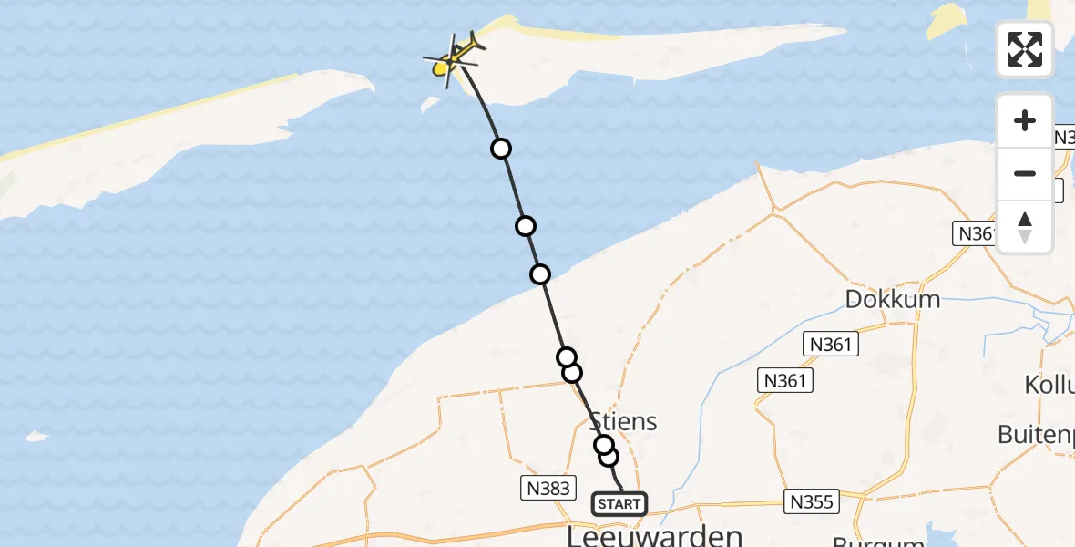 Routekaart van de vlucht: Ambulancehelikopter naar Hollum, Keegsdijkje