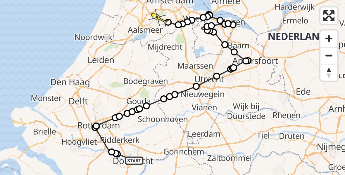 Routekaart van de vlucht: Politieheli naar Amstelveen, Lindeweg