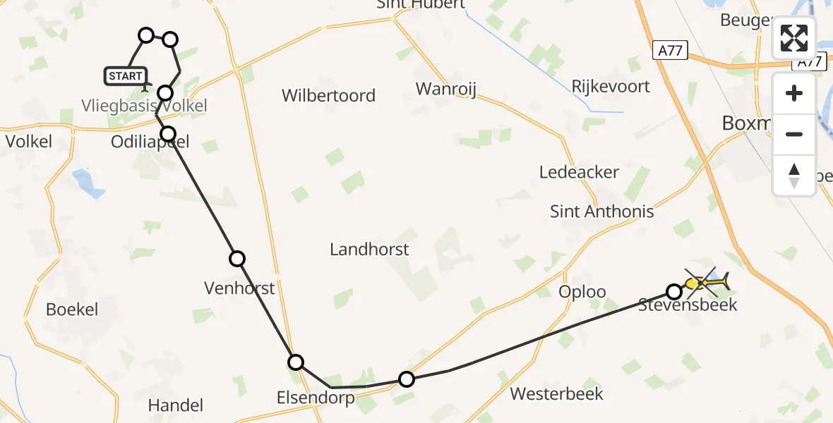 Routekaart van de vlucht: Lifeliner 3 naar Stevensbeek, Millsebaan