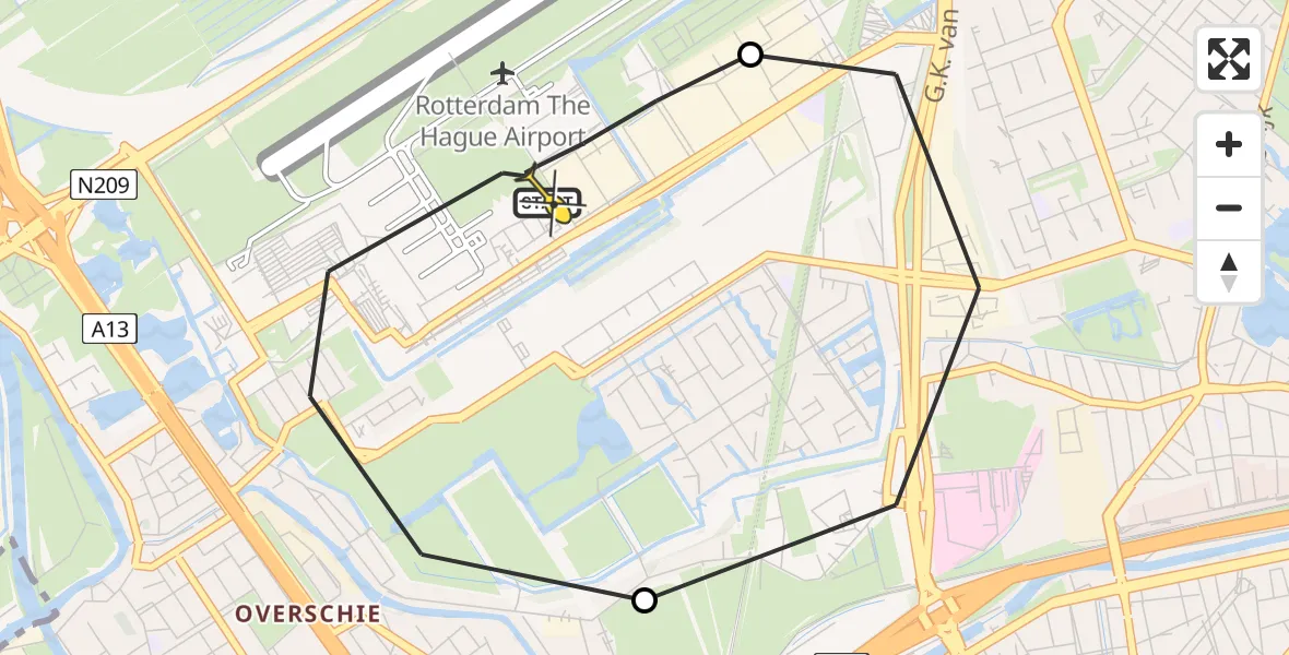 Routekaart van de vlucht: Lifeliner 2 naar Rotterdam The Hague Airport, Delflandstraat