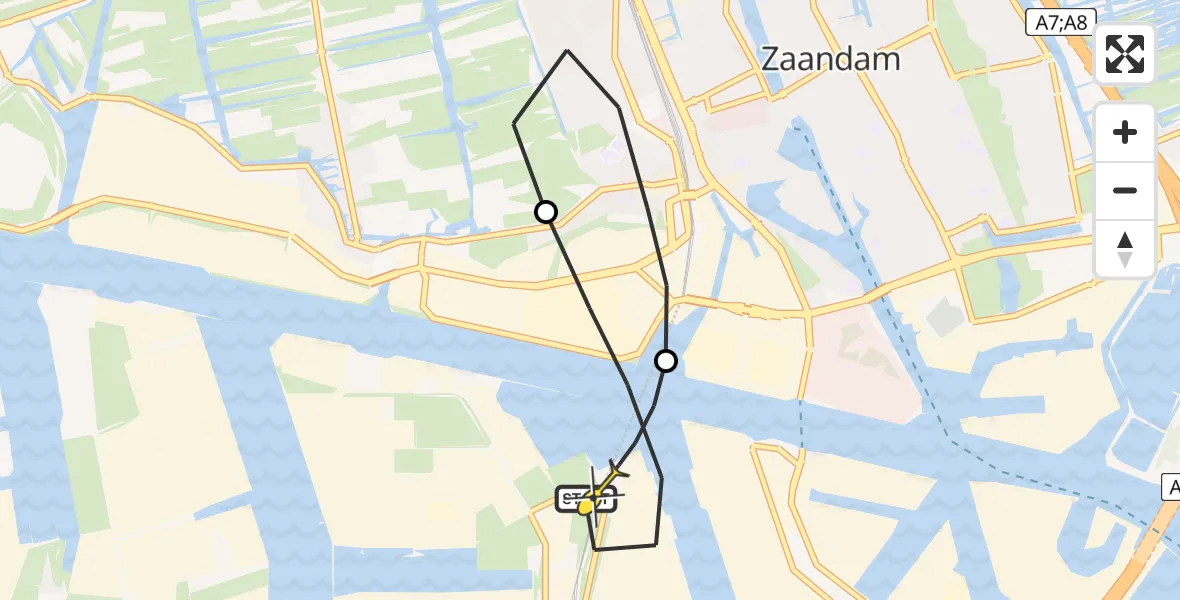 Routekaart van de vlucht: Lifeliner 1 naar Amsterdam Heliport, Capriweg
