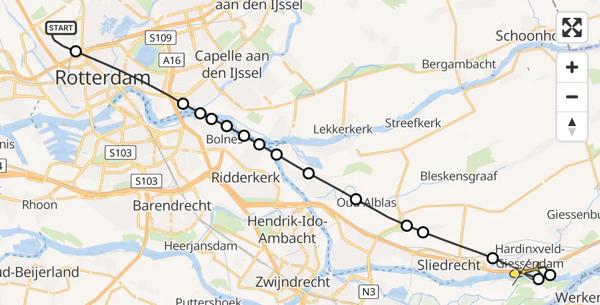 Routekaart van de vlucht: Lifeliner 2 naar Hardinxveld-Giessendam, Van der Duijn van Maasdamweg