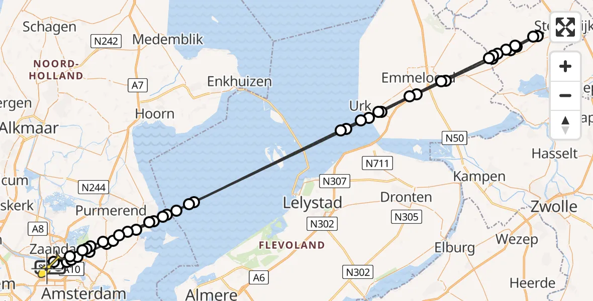 Routekaart van de vlucht: Lifeliner 1 naar Amsterdam Heliport, Westhavenweg