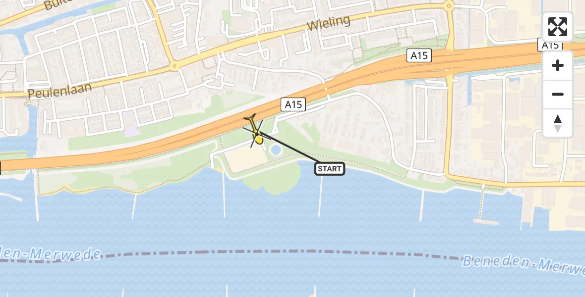 Routekaart van de vlucht: Lifeliner 2 naar Hardinxveld-Giessendam, Rivierdijk