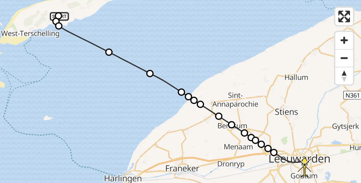 Routekaart van de vlucht: Ambulanceheli naar Leeuwarden, Kallandspad