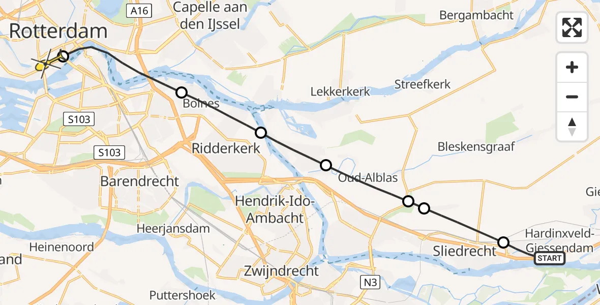 Routekaart van de vlucht: Lifeliner 2 naar Erasmus MC, Nijverheidsstraat