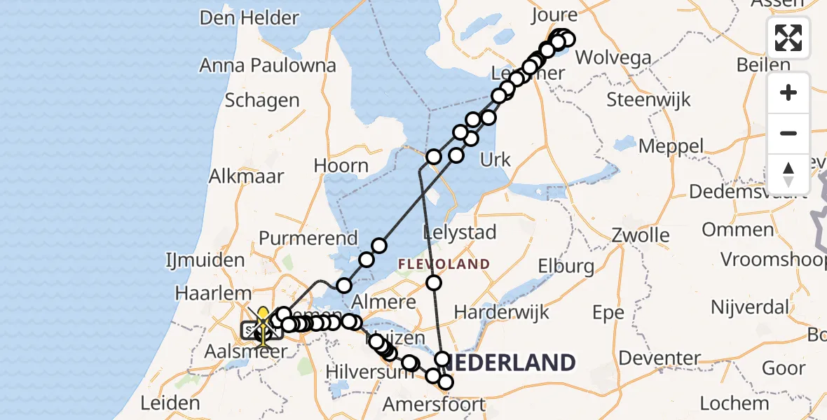 Vluchtroute Politiehelikopter van Schiphol naar Schiphol