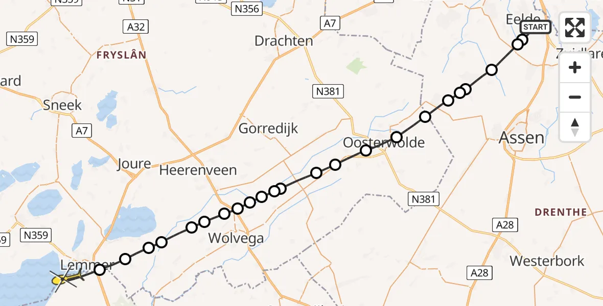 Routekaart van de vlucht: Lifeliner 4 naar Rutten, Oosterloop