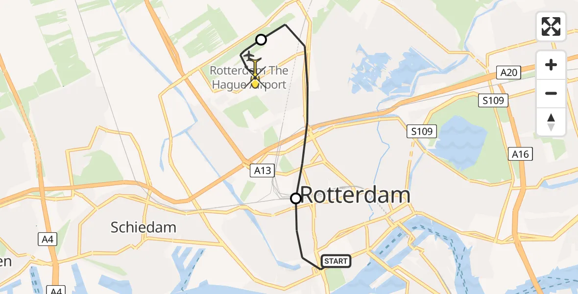 Routekaart van de vlucht: Lifeliner 2 naar Rotterdam The Hague Airport, Rochussenstraat
