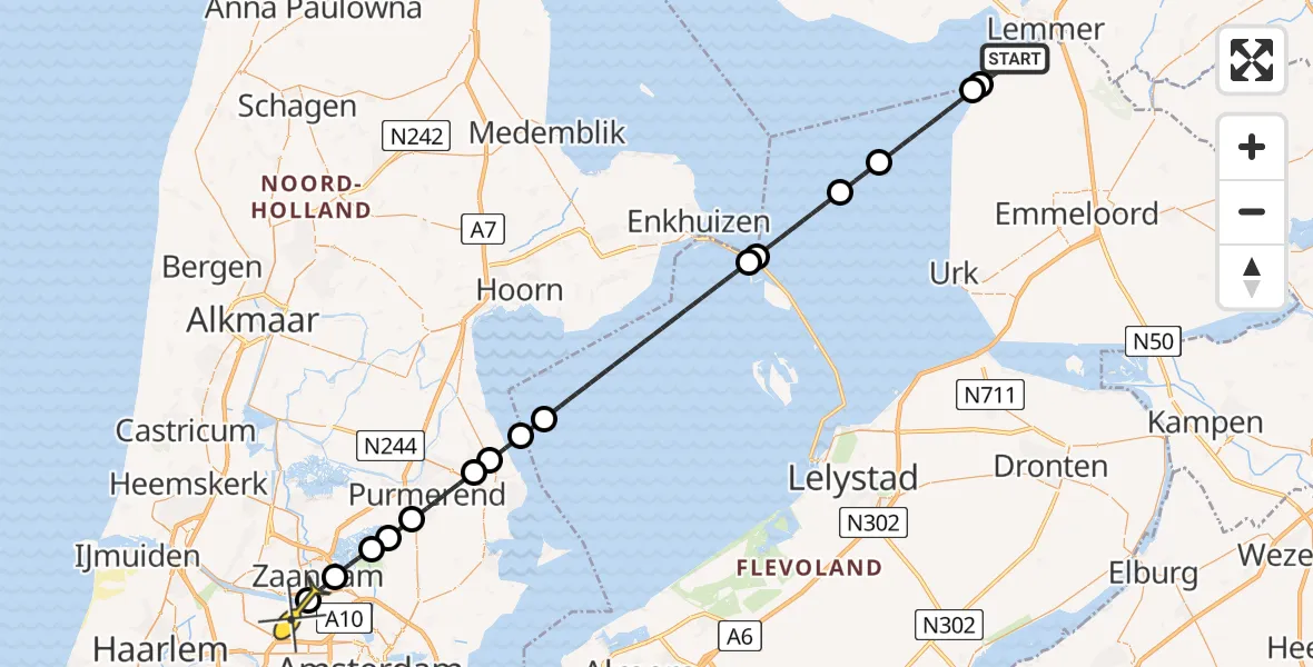 Routekaart van de vlucht: Lifeliner 1 naar Amsterdam Heliport, Noordermeerweg