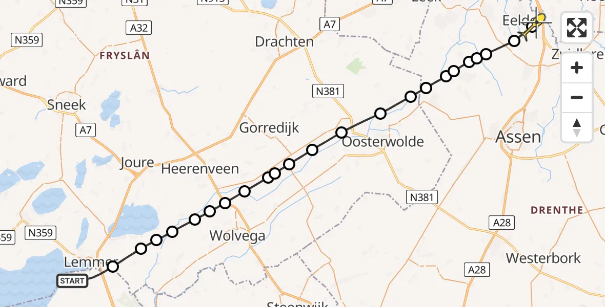 Routekaart van de vlucht: Lifeliner 4 naar Groningen Airport Eelde, Noordermeerweg