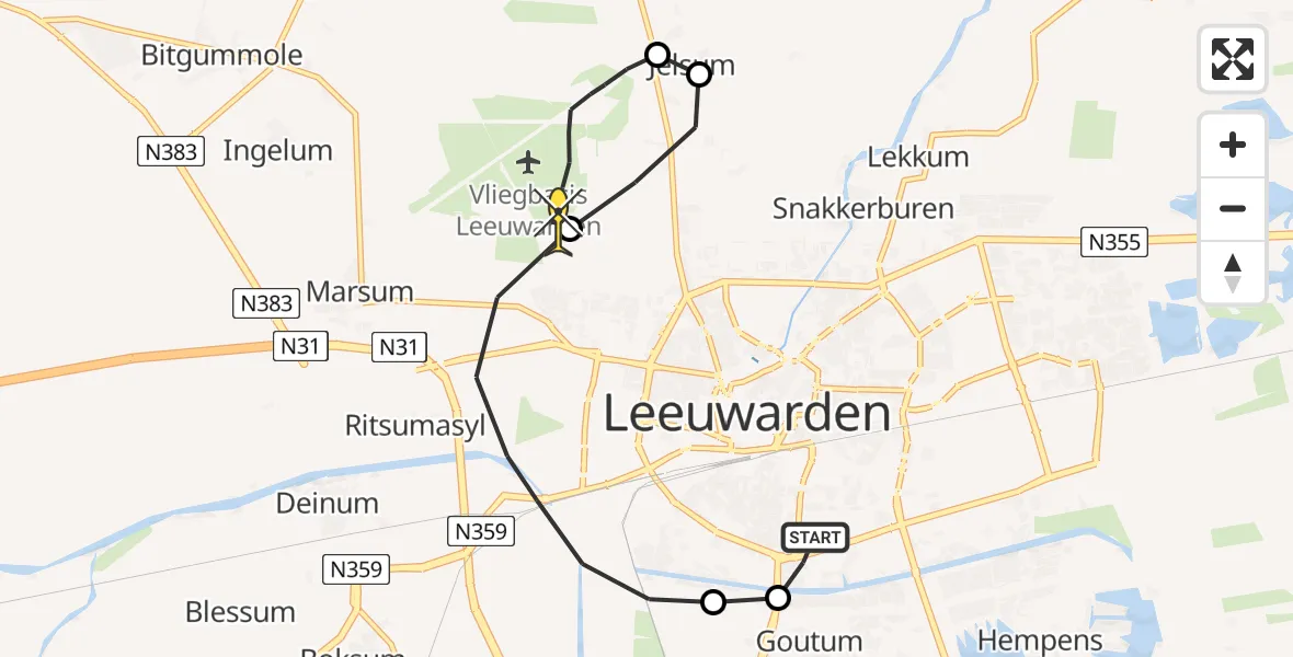 Routekaart van de vlucht: Ambulancehelikopter naar Vliegbasis Leeuwarden, Boechkade