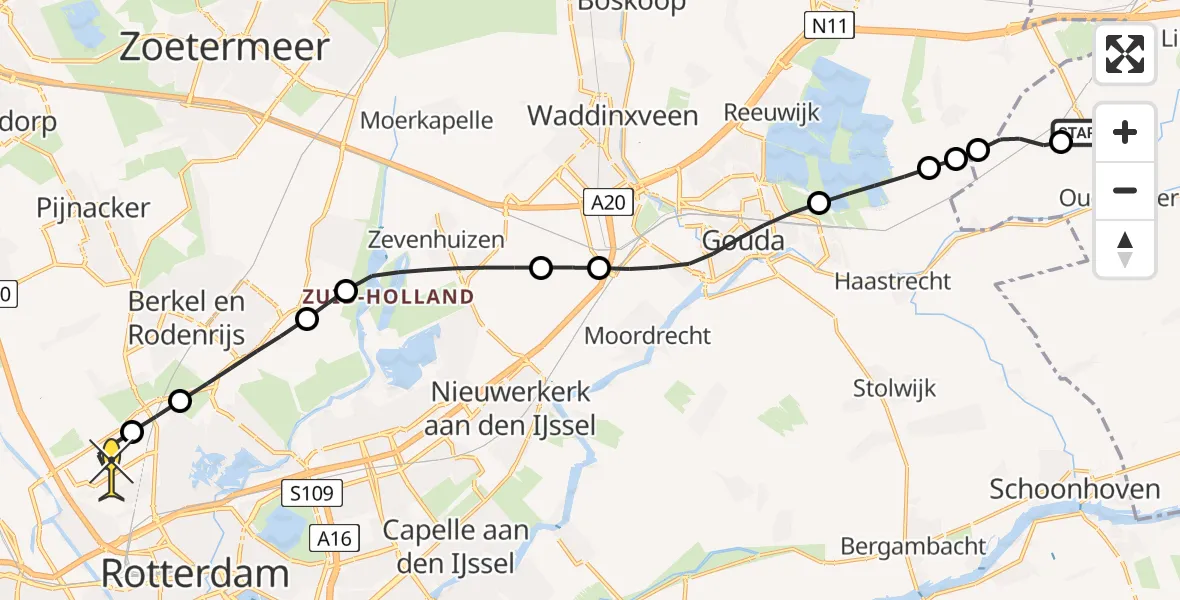 Routekaart van de vlucht: Lifeliner 2 naar Rotterdam The Hague Airport, Drie Treurenpad