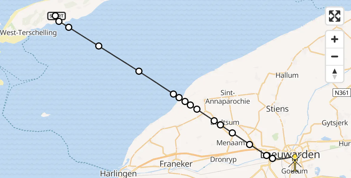 Routekaart van de vlucht: Ambulanceheli naar Leeuwarden, Ponswiel